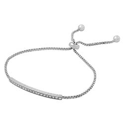 Sterling Silver Rhodium Plated Box Chain With CZ Lariat Bracelet - BGB00274
