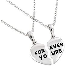 Sterling Silver Rhodium Plated Forever Yours Broken Heart Necklace bgp00767