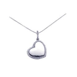 Sterling Silver Rhodium Plated Clear CZ Heart Pendant Necklace stp00730
