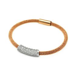 Sterling Silver Rhodium & Rose Gold Plated Clear CZ Bar Italian Bracelet itb00084rgp