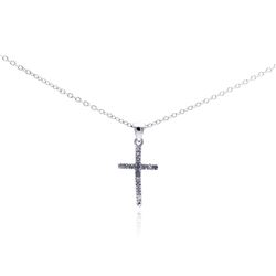 Sterling Silver Rhodium Plated Clear Diamond Cross Pendant Necklace stp01026