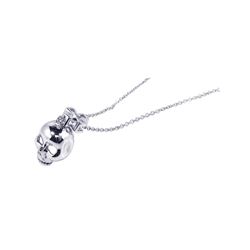 Sterling Silver Rhodium Plated Skull Pendant Necklace stp00634