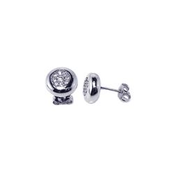 Sterling Silver Rhodium Plated Micro Pave Clear Cricle Inlay CZ Stud Earring ace00028