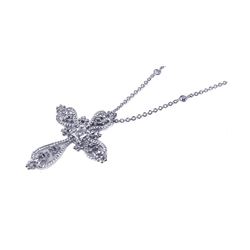 Sterling Silver Clear CZ Rhodium Plated Cross Pattern Pendant Necklace stp00407