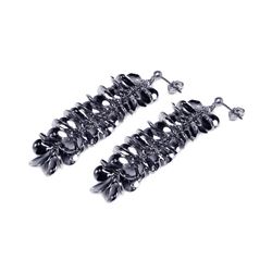 Sterling Silver Rhodium Plated Multi Black Flat Circles Dangling Earring ste00197