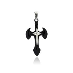 Stainless Steel Black Rhodium Plated Two Tone Winged Cross Charm Pendant ssp00256