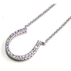 Sterling Silver Clear CZ Rhodium Plated U Shaped Pendant Necklace stp00027