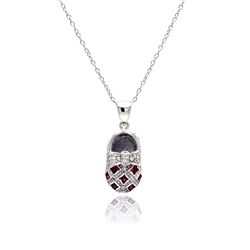 Sterling Silver Rhodium Plated Clear CZ Shoe Pendant Necklace stp00878