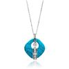 Image 1 : Sterling Silver Rhodium Plated Turquoise Open Square Stone Center Circle CZ Necklace bgp00644