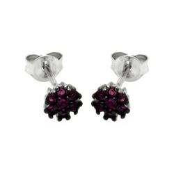 Sterling Silver Rhodium Plated Red Round CZ Stud Earring ste00885