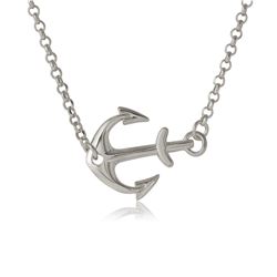 Sterling Silver Rhodium Plated Anchor Necklace - ARN00024RH