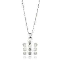 Sterling Silver Rhodium Plated Multiple Square CZ Dangling Earring & Necklace Set sts00121