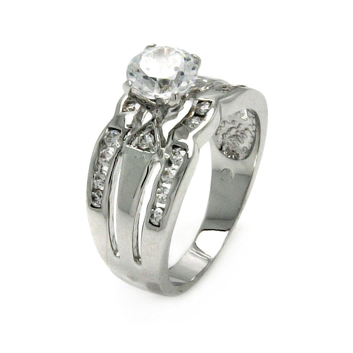 Rhodium Plated Brass 3 Row Clear Center CZ Engagement Ring Bbr00074 Rhodium Plated Brass 3 Row Clear Center CZ Engagement Ring Bbr00074