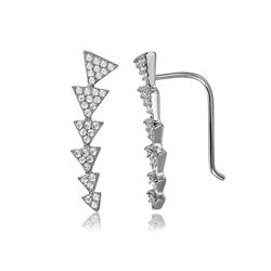 Sterling Silver Rhodium Plated 6 Arrow Up CZ Climbing Earring - STE01067