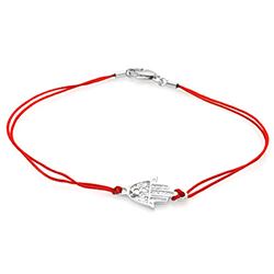 Sterling Silver Rhodium Plated Red Cord Hamsa Charm Bracelet bgb00067