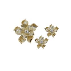 Sterling Silver Rhodium Plated Flower CZ Stud Earring & Necklace Set sts00247