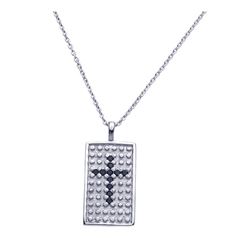 Sterling Silver Rhodium Plated Black CZ Cross Pendant Necklace stp00963