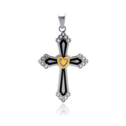 Stainless Steel Gold Plated Heart Center Cross Charm Pendant ssp00140