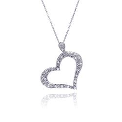 Sterling Silver Clear CZ Rhodium Plated Dangling Heart Pendant Necklace stp00026