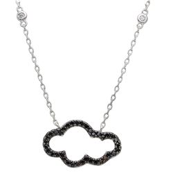 Sterling Silver Rhodium Plated Black CZ Encrusted Open Cloud Necklace - STP01528BLK