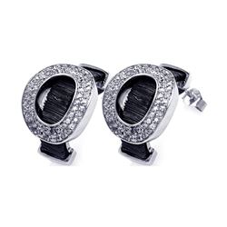 Sterling Silver Black & Silver Rhodium Plated Oval Letter O CZ Stud Earring bge00134