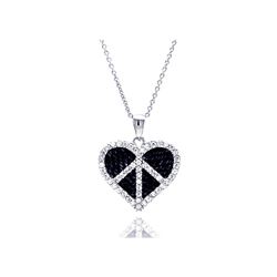 Sterling Silver Rhodium & Black Rhodium Plated Clear & Black CZ Heart Pendant Necklace stp00722