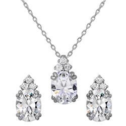 Sterling Silver Rhodium Plated Oval CZ Earrings And Necklace Set - BGS00475