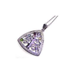 Sterling Silver Rhodium Plated Family Tree Pendant Necklace stp00209