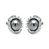 Image 1 : Rhodium Plated Brass Clear CZ Grey Pearl Center Earring bbe00031