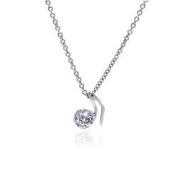 Sterling Silver Clear CZ Rhodium Plated Musical Note Pendant Necklace stp00091