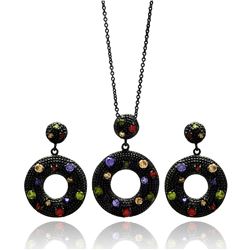 Brass Rhodium Plated Hanging CZ Necklace & Earring Set sbs0019