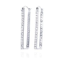 Sterling Silver Rhodium Plated CZ Rectangular Hoop Earring ste00032