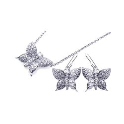 Sterling Silver Rhodium Plated Butterfly CZ Hook Earring & Necklace Set sts00160