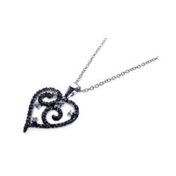 Sterling Silver Rhodium Open Heart Filigree CZ Necklace bgp00213