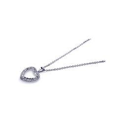 Sterling Silver Rhodium Plated CZ Open Heart Pendant Necklace stp00461