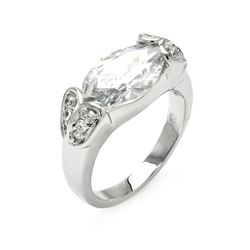 Rhodium Plated Brass Cat's Eye Shaped Marquise Clear CZ Ring bbr00103