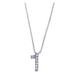 Sterling Silver Rhodium Plated Clear CZ Number 1 Pendant Necklace stp00829