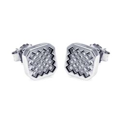 Sterling Silver Rhodium Plated Micro Pave Clear Sun Square CZ Stud Earring ace00053