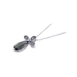 Sterling Silver Rhodium Plated Cross Teardrop CZ Necklace bgp00190