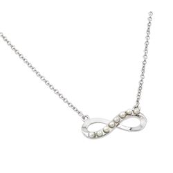 Sterling Silver Rhodium Plated Infinity with Pearls Pendant Necklace bgp00898wht