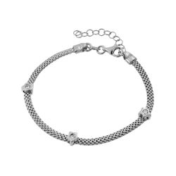 Sterling Silver Rhodium Plated Three Clear CZ Bracelet ECB00021RH