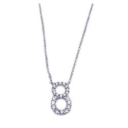 Sterling Silver Rhodium Plated Clear CZ Number 8 Pendant Necklace stp00835