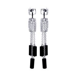 Sterling Silver Rhodium Plated Clear Black & Clear CZ Stud Dangling Earring bge00022