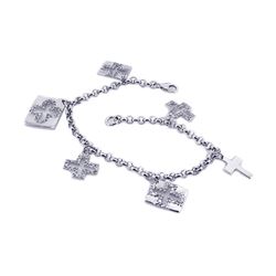 Sterling Silver Rhodium Plated Multiple Dangling Cross Objects CZ Bracelet bgb00052