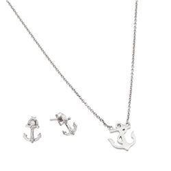 Sterling Silver Rhodium Plated Anchor Set STS00501