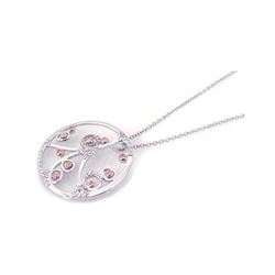 Sterling Silver Rhodium Plated Open Circle Filigree Flower Design CZ Necklace bgp00187