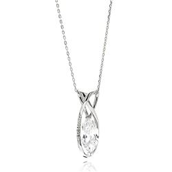 Sterling Silver Rhodium Plated Open Teardrop CZ Necklace bgp00587