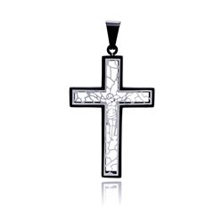 Stainless Steel Black Rhodium Plated Cross Jesus Outline Charm Pendant ssp00138