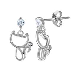 Sterling Silver Rhodium Plated Open Cat Earring with CZ Stones - BGE00470