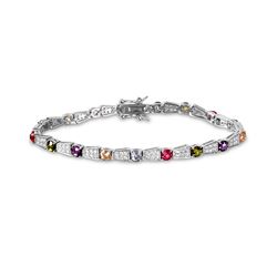 Sterling Silver Rhodium Plated Multi Color Tennis Bracelet - BGB00262